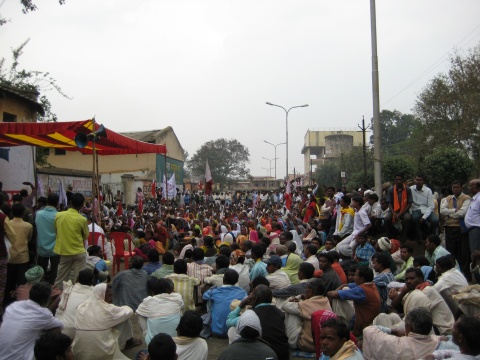 Demonstration von Ureinwohnern gegen Landraub in Bilaspur, Chhattisgarh.