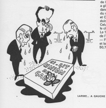 Fabre, Marchais, Mitterrand stehen am Grab ihres Gemeinsamen Programms